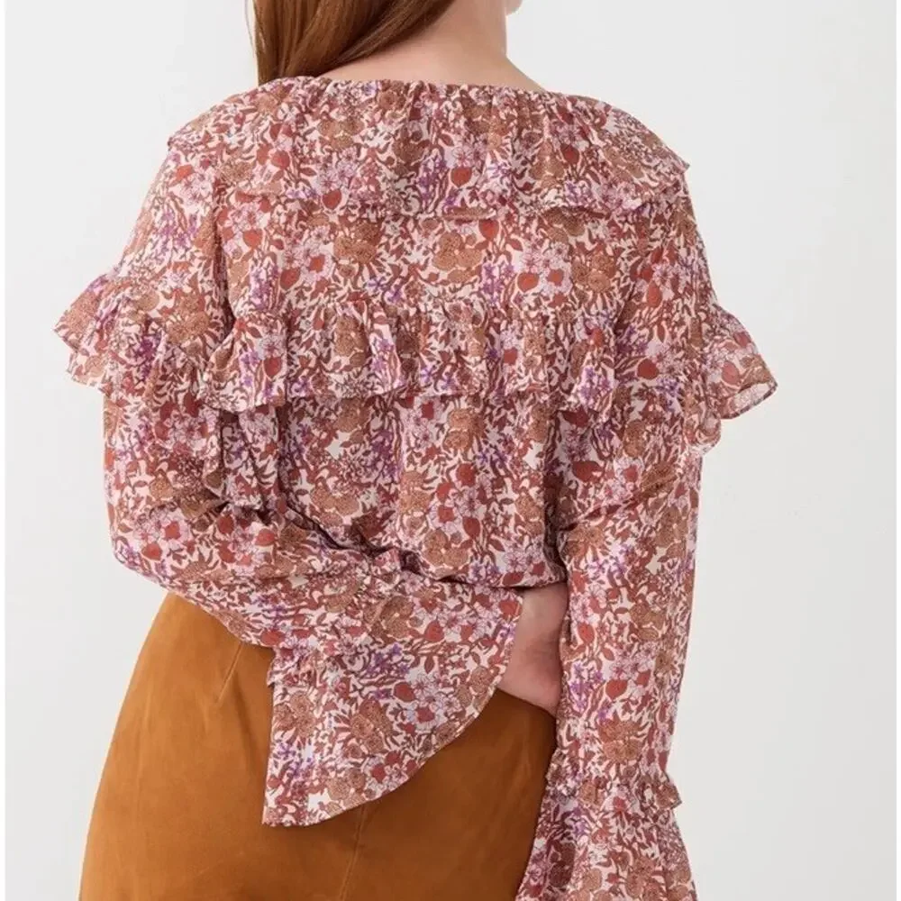 J . Crew Ruffle Crinkle Chiffon Top in Fête Floral Shirt Size S - Picture 3 of 11